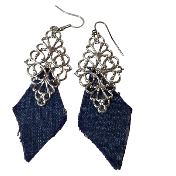 Denim Diamond Swirl Silver Earrings - Picture 1 of 2